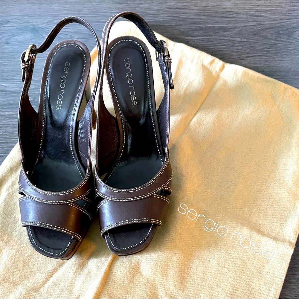 Sergio Rossi Brown Leather Sandal 36 - Picture 3 of 7